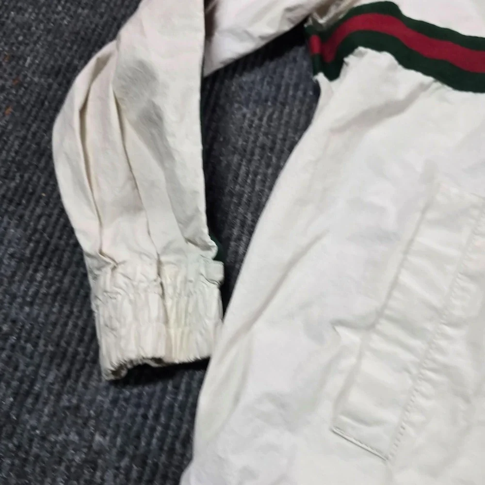 Gucci Jacket Mens IT 50 White Hooded Retro Canvas Stripe Logo Windbreaker Italy